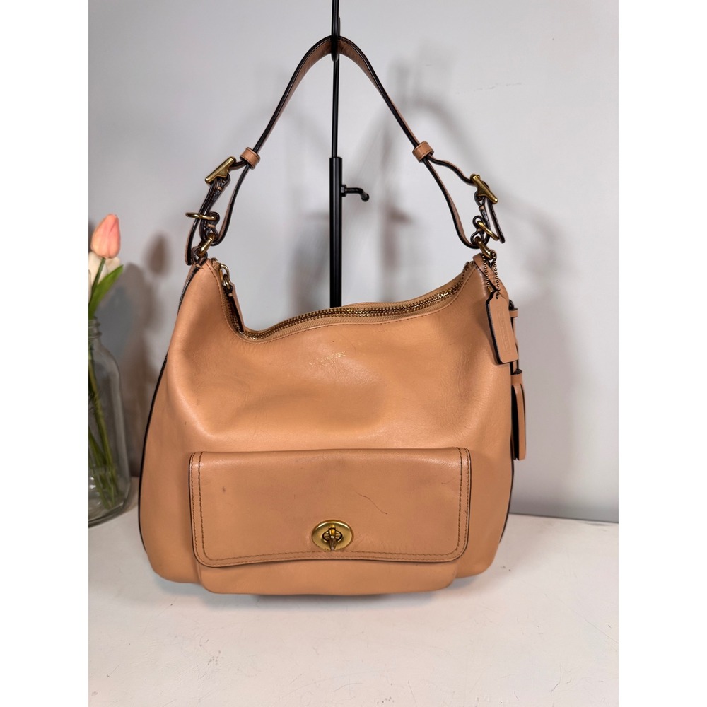 Coach Legacy Courtney Tan Leather Hobo Shoulder Bag with Turnlock Pocket